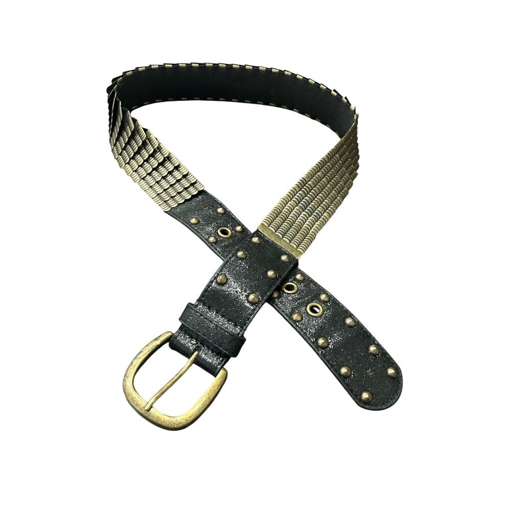Amiee Lynn Black Gold Metallic Belt Studs Decorative Buckle Size ML Retro
